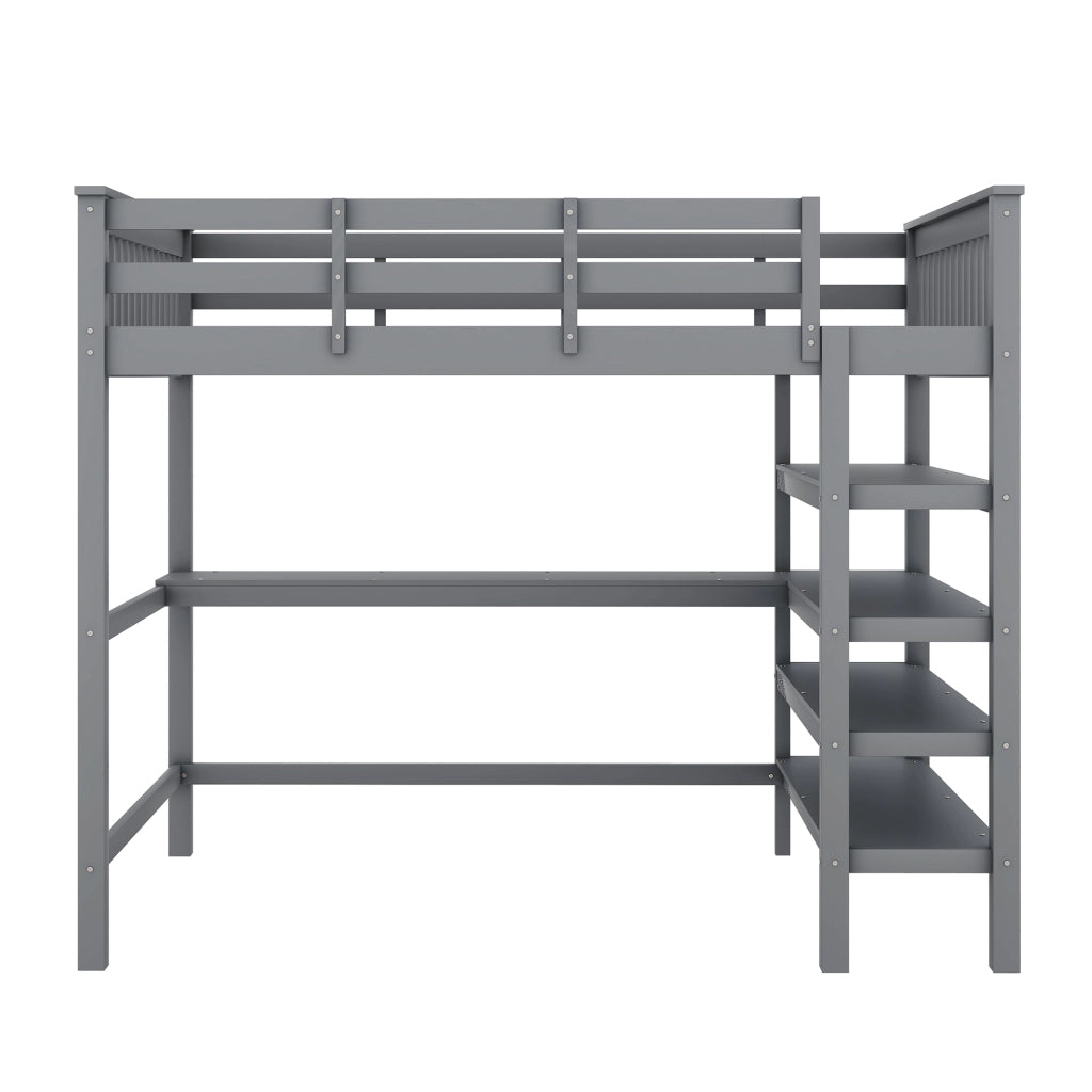 Letto a Soppalco con Scrivania e Ripiani ¨C MINIMAL ¨C Grigio 140x200