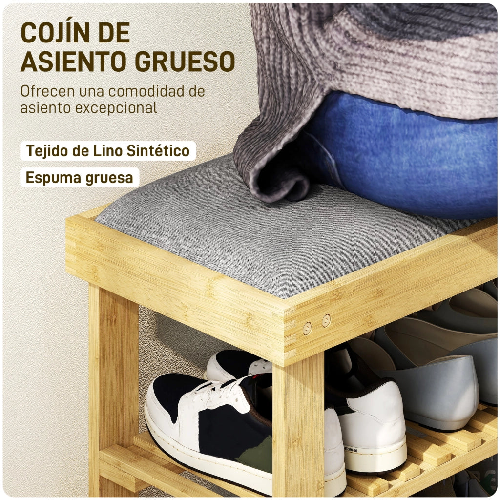 Scarpiera in Bamb¨´ con Cuscino ¨C Minimal ¨C Grigio 60x29x49 cm