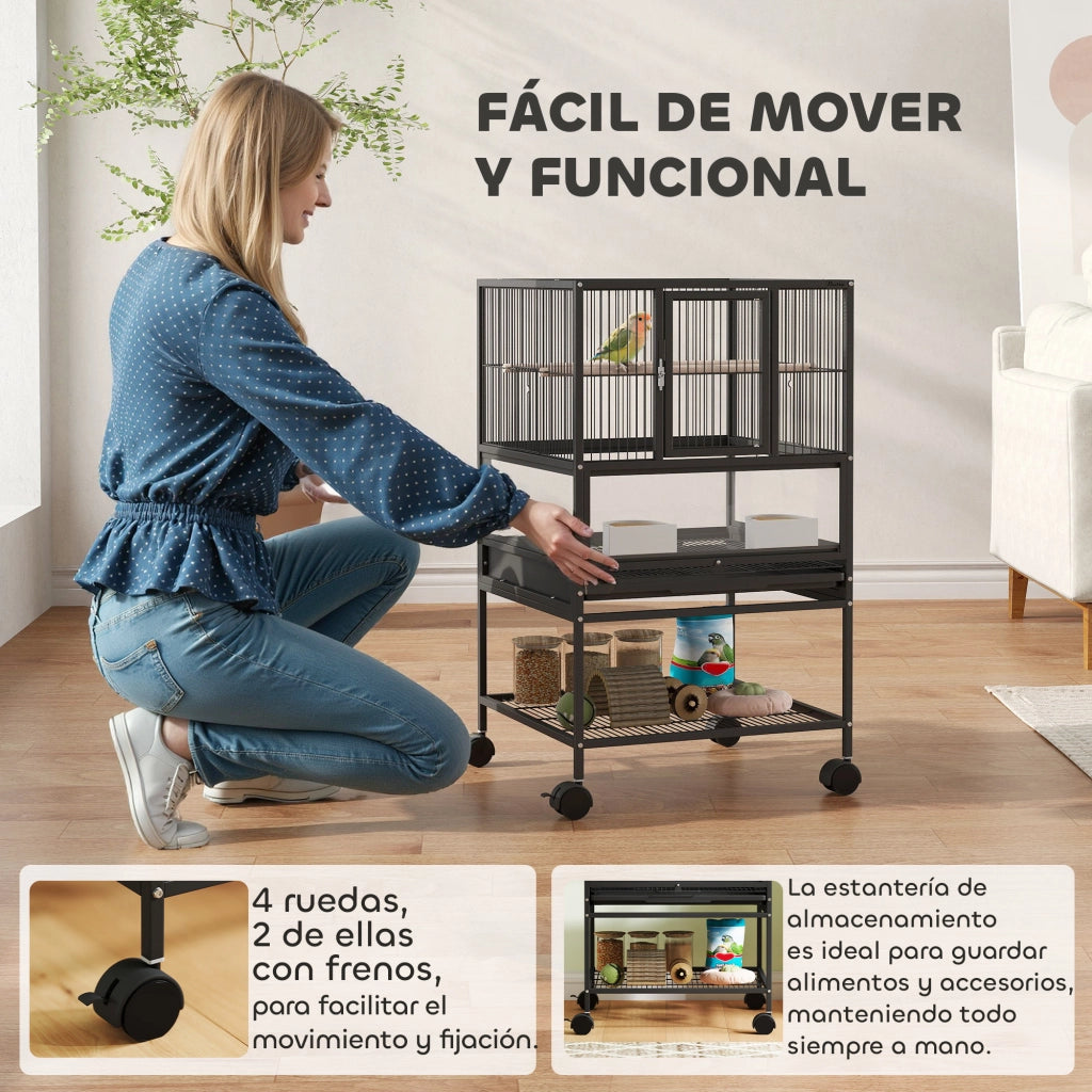 Gabbia per Uccelli con Pannelli Acrilici ¨C Minimal ¨C 48x46x83 cm Nero