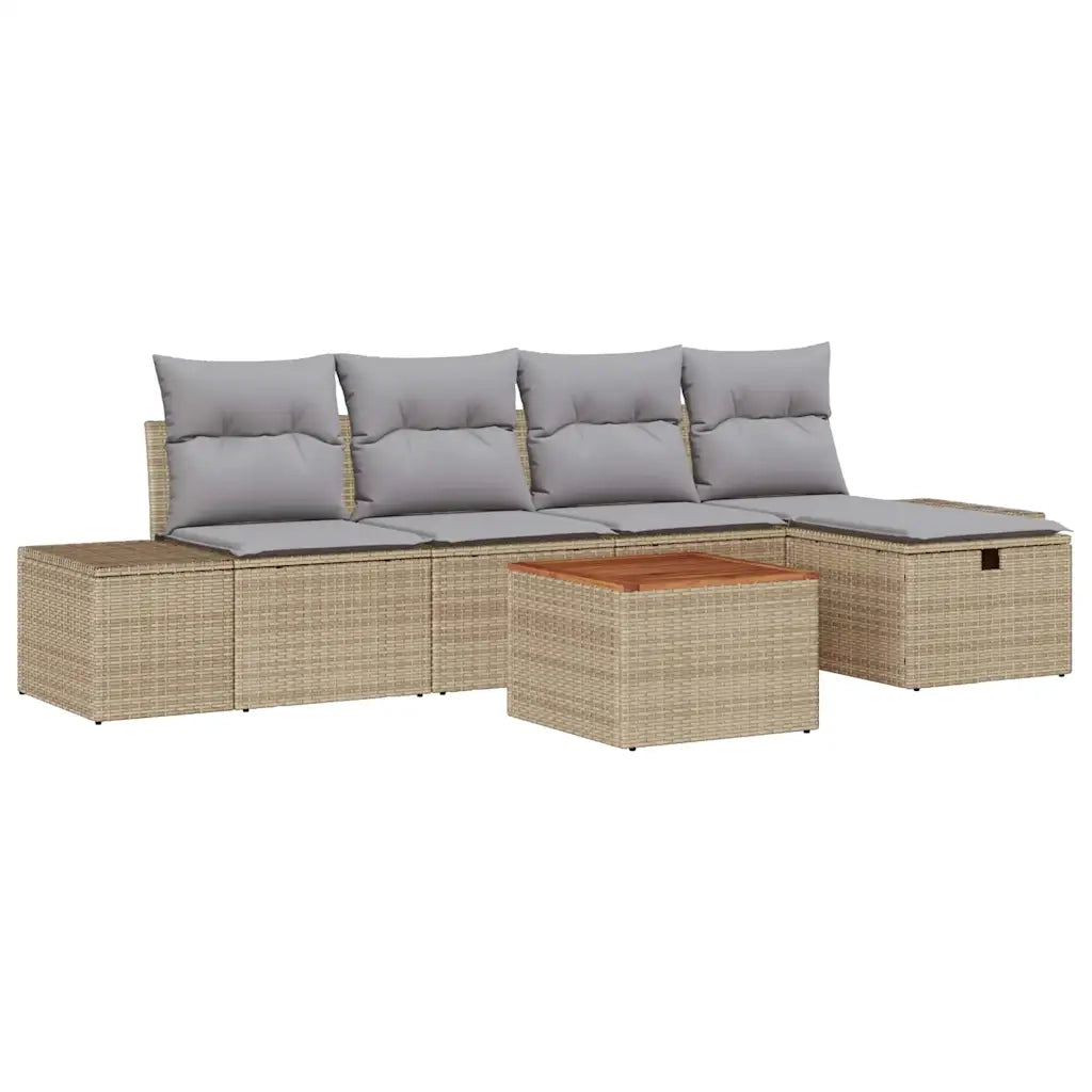 Set Divano da Giardino con cuscino 6 pcs Beige polyrattan