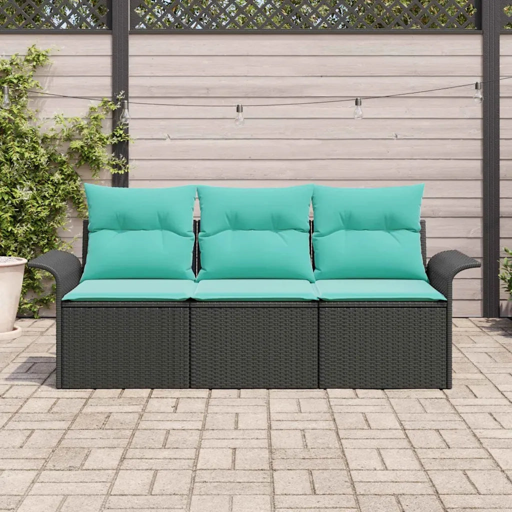 Set Divano da Giardino con cuscino 3 pcs Nero Poly Rattan 3353895