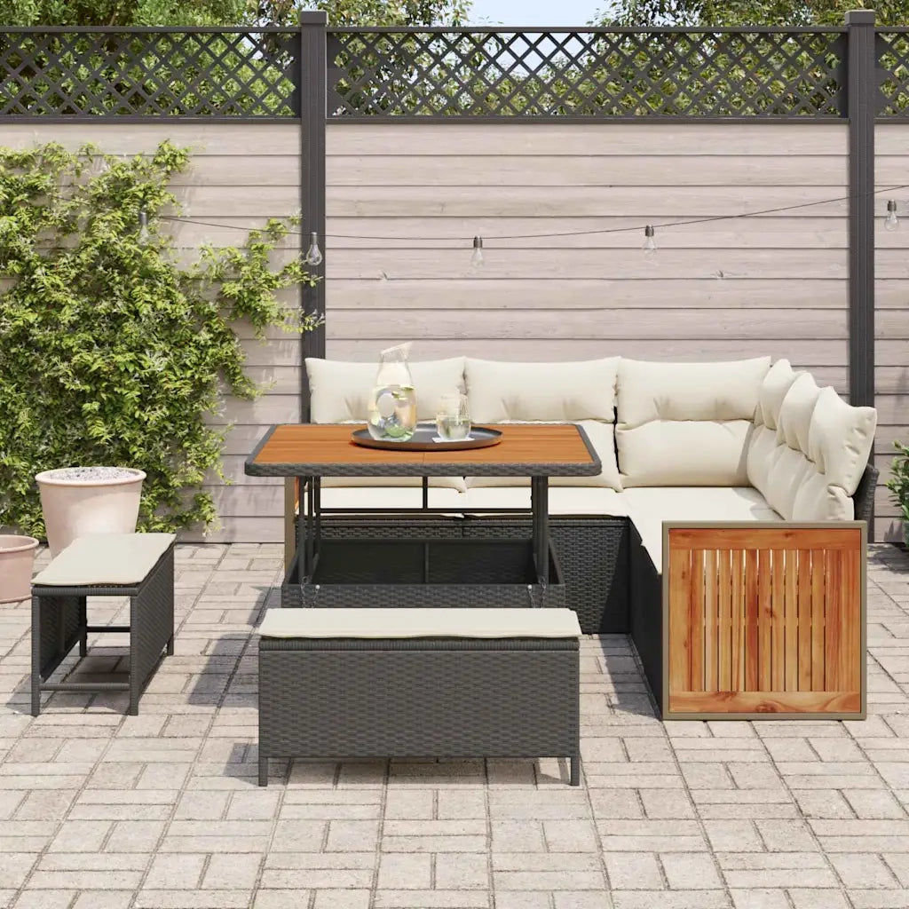 Set Divano da Giardino con cuscino 8 pcs Nero e Crema