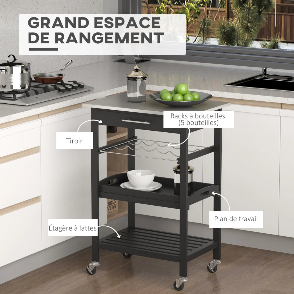 Carrello da cucina con ripiano e scaffale ¨C Minimal ¨C Nero 60x40x85 cm