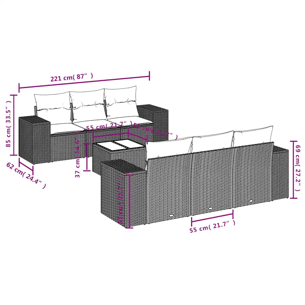 Set Divani da Giardino 7 pz con Cuscini Marrone in Polyrattan 3254650