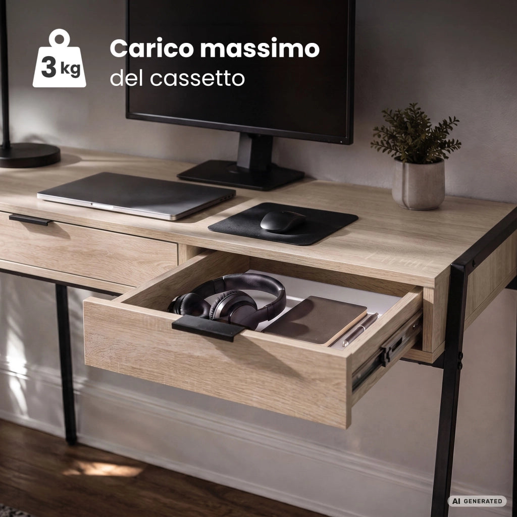 Scrivania industriale per computer Rovere Sonoma ZENTIA 100 cm 2 cassetti gambe nere
