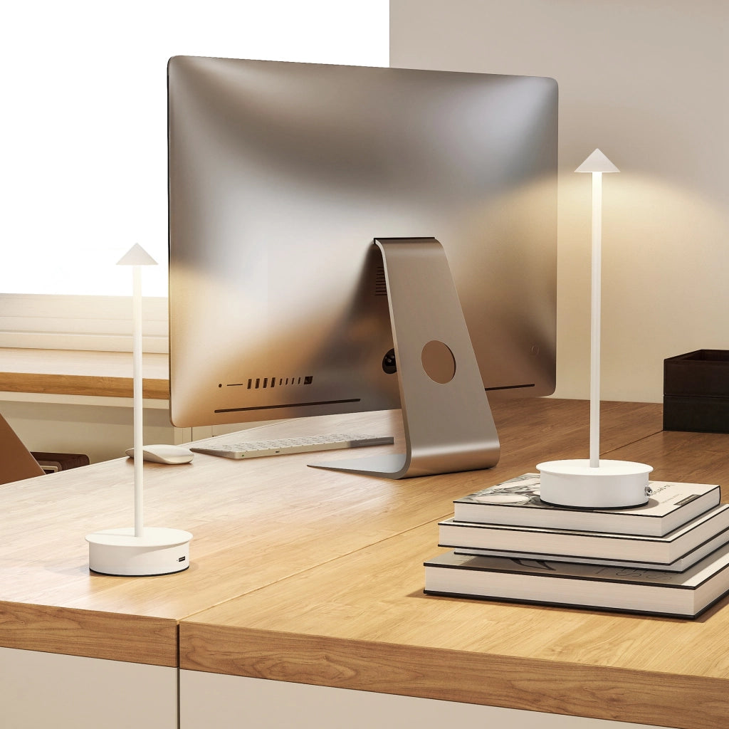 Lampada da Tavolo LED Ricaricabile USB Touch Dimmable 2 Pezzi ¨C Minimal ¨C ?10x30 cm Bianco