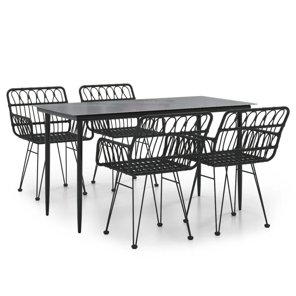 Set da Pranzo da Giardino 5 pz Nero in Polyrattan 3157854