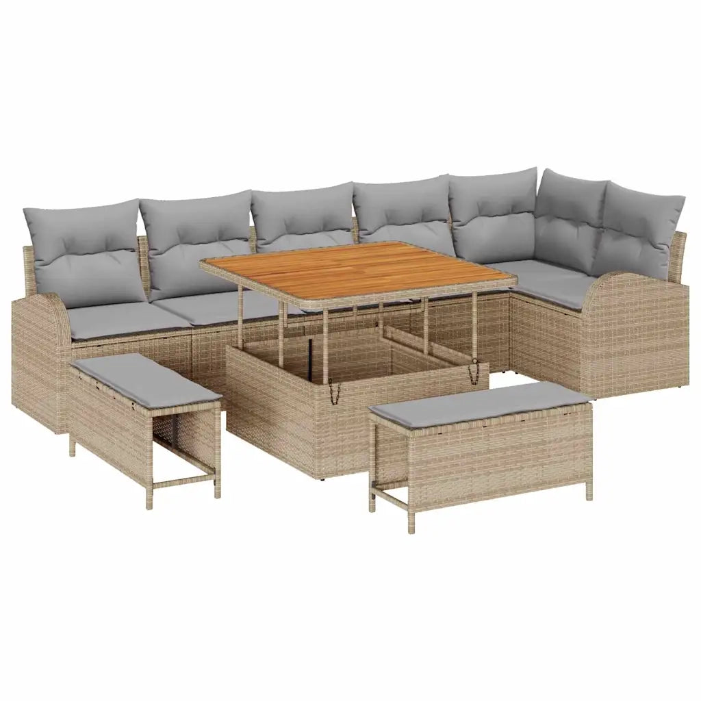 Set Divano da Giardino con cuscino 9 pcs Beige polyrattan 3362407