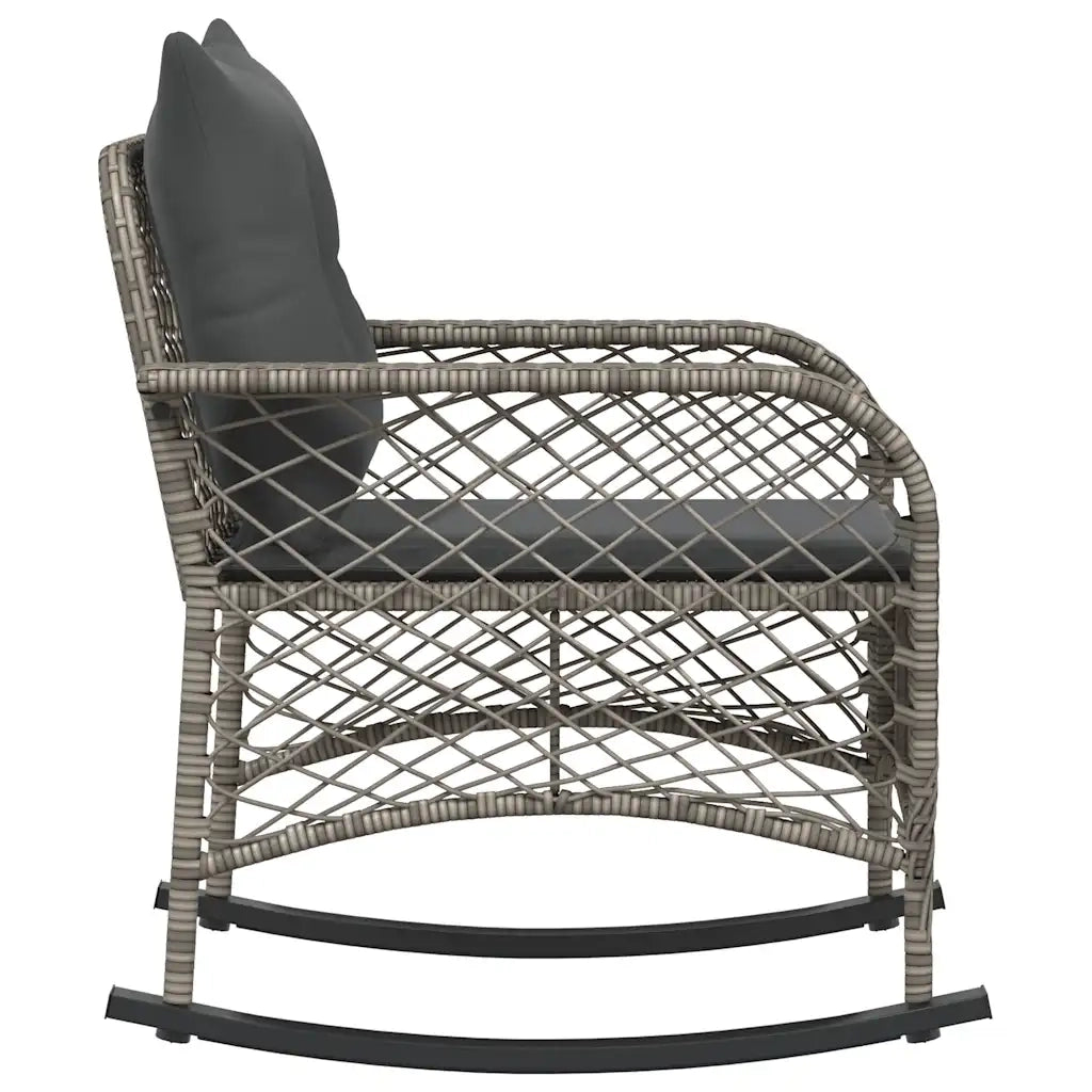 Sedia a Dondolo da Giardino | Sedie da Esterno con Cuscini in Polyrattan Grigio