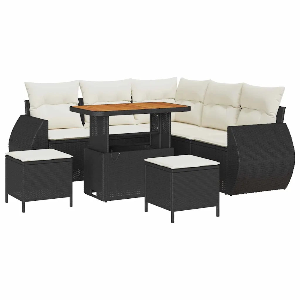 Set Divano da Giardino 8 pcs Nero e Crema polyrattan 3363825