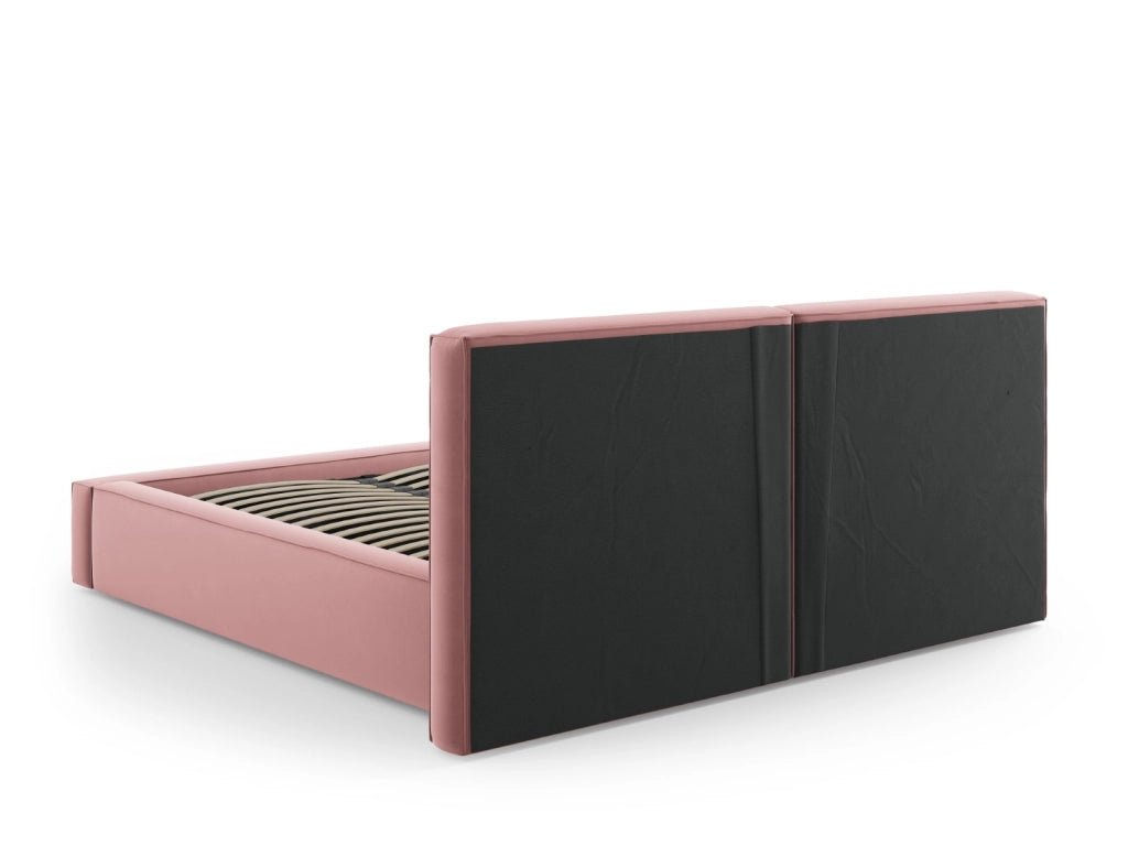 Cosmopolitan Design - Letto a cassettone con testiera doppia "Arendal" 200x200cm in velluto rosa 
