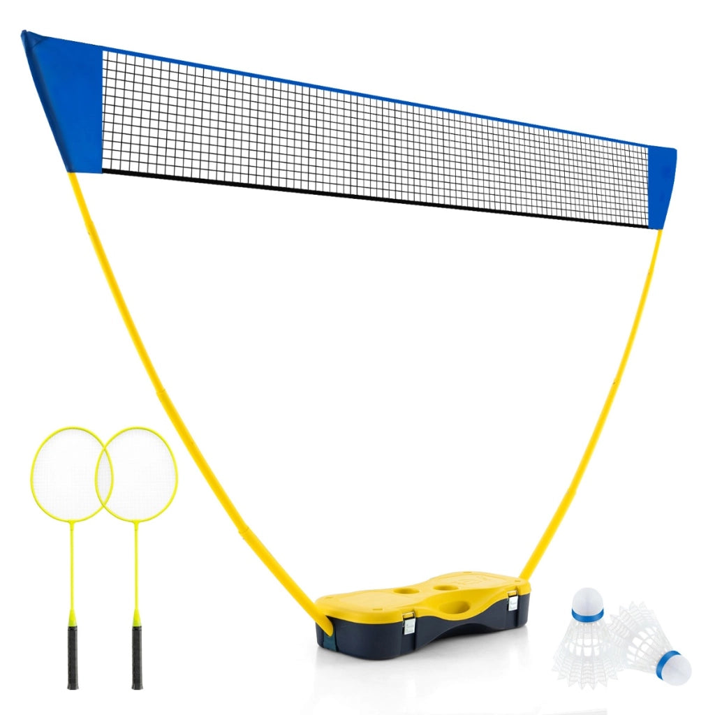 Set da badminton con rete racchette e volani, Set da badminton per gioco all'aperto con 2 volani 270x33,5x160cm