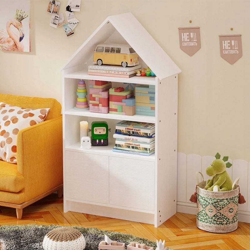 Scaffale a forma di casetta per bambini, ideale per bambole e libri,