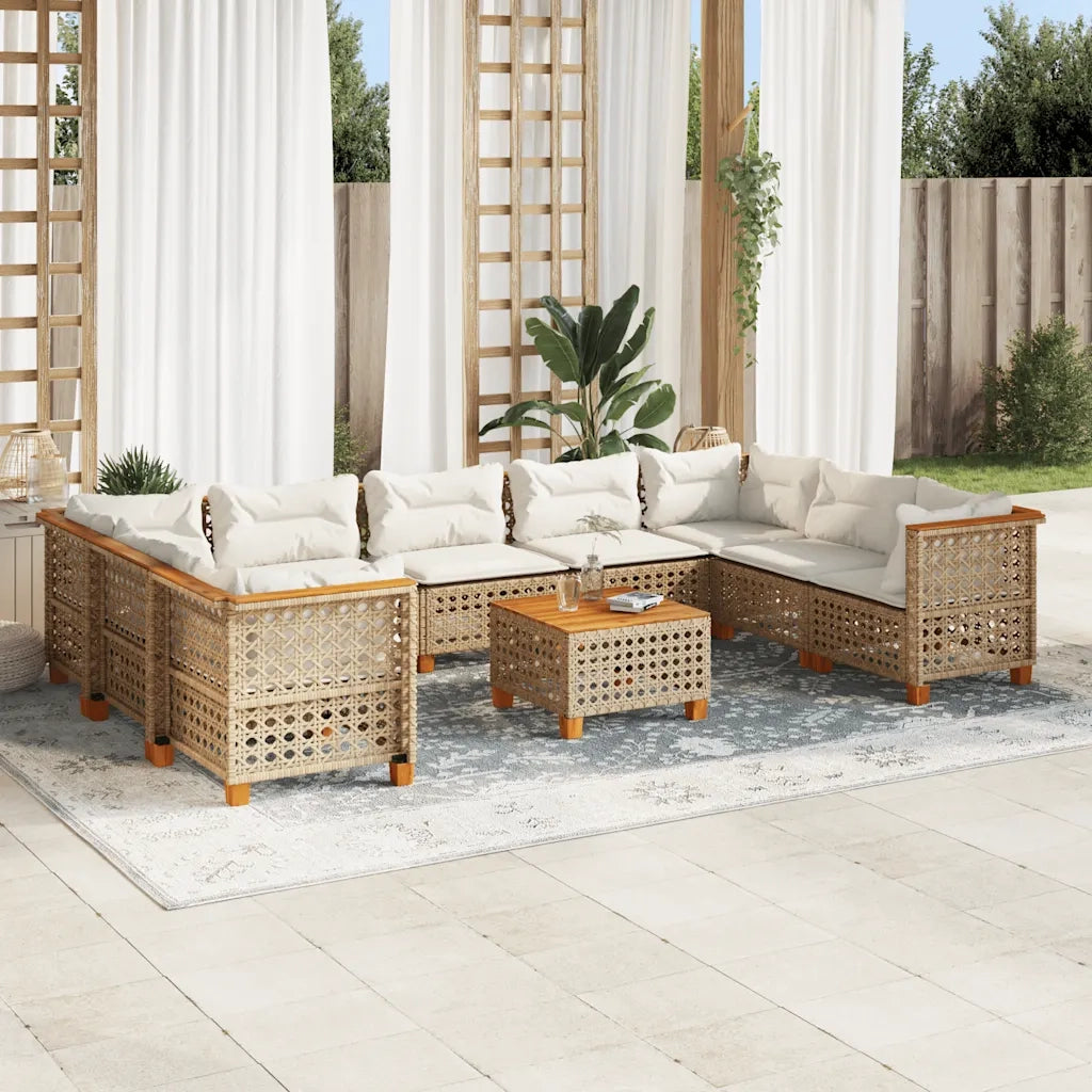 Set Divano da Giardino 10 pz con Cuscini Beige in Polyrattan 3261988
