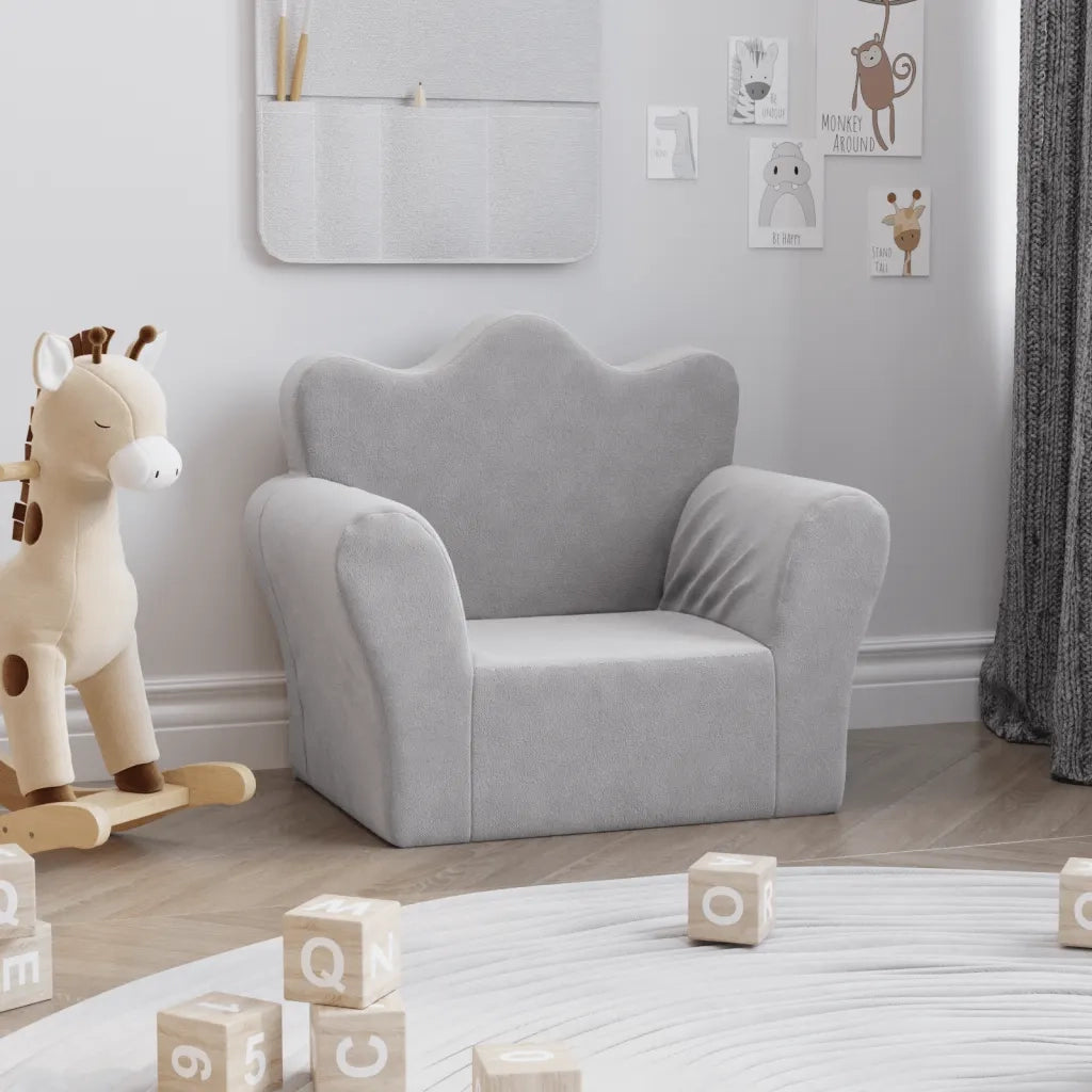 Divano per Bambini Grigio Chiaro in Morbido Peluche 357041