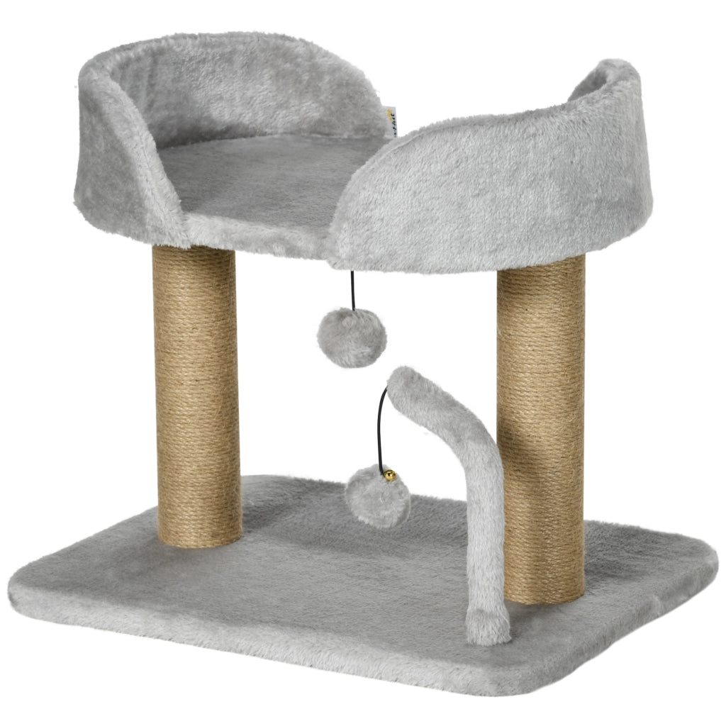 Tiragraffi per gatti con piattaforma e giochi ¨C Minimal ¨C grigio 48x38x42 cm