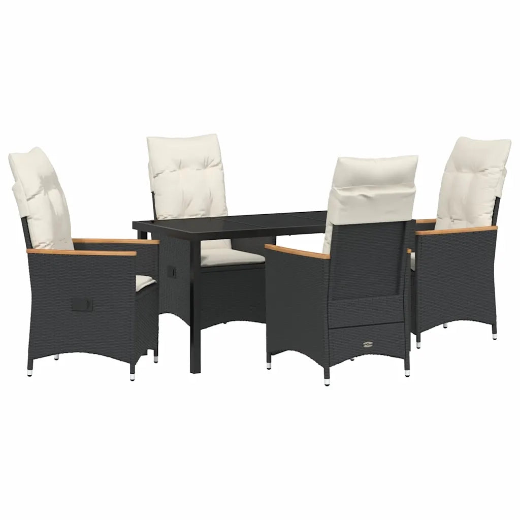 Set da Pranzo per Giardino con cuscino 5 pcs Nero polyrattan 3379606