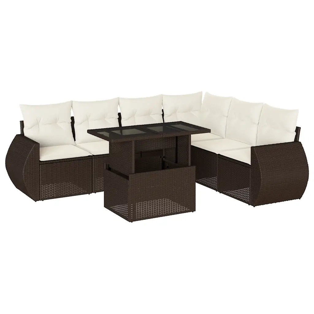 Set Divani da Giardino 7 pz con Cuscini Marrone in Polyrattan 3268563