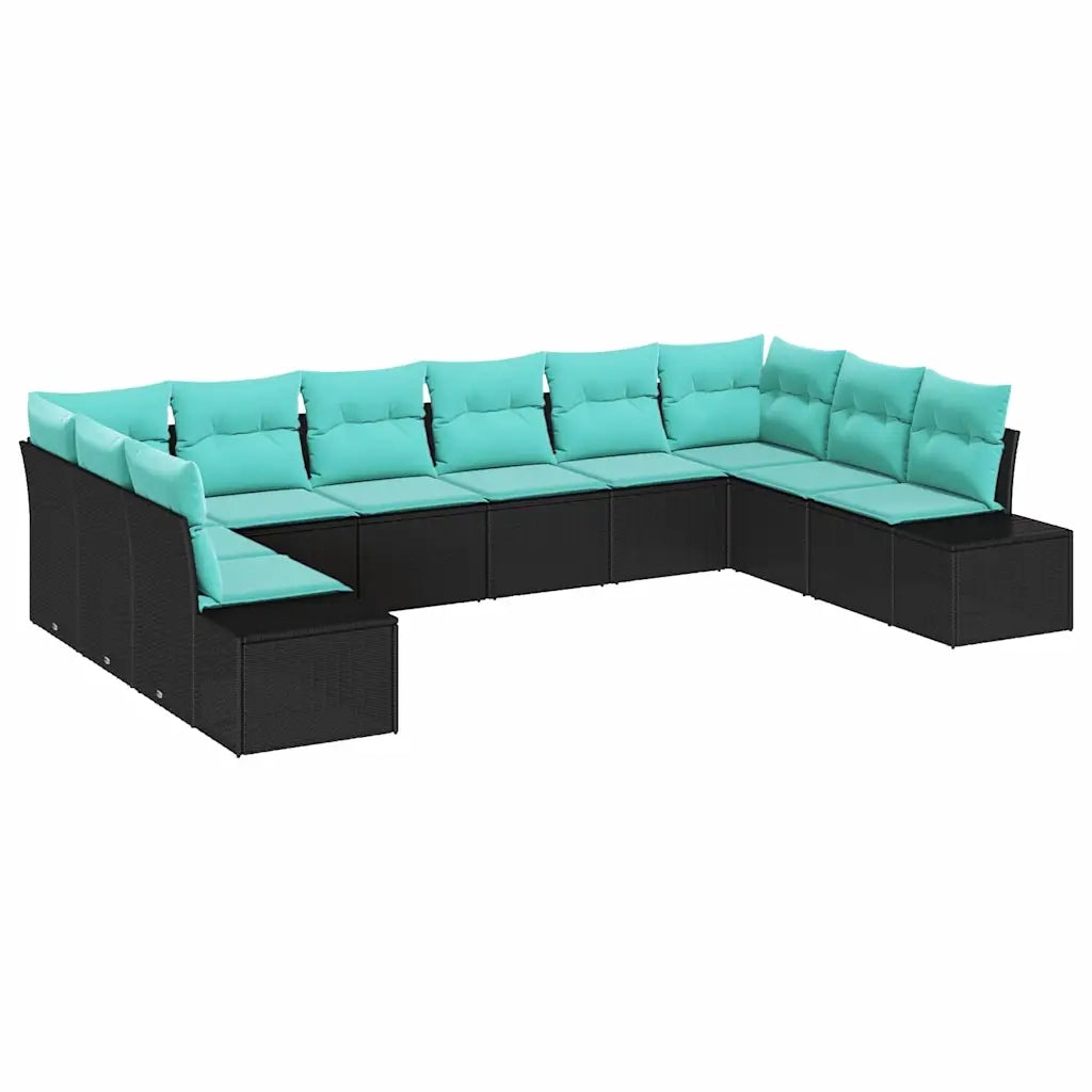 Set Divano da Giardino 10 pz 9-Numero di posti Nero e Turchese 3355915