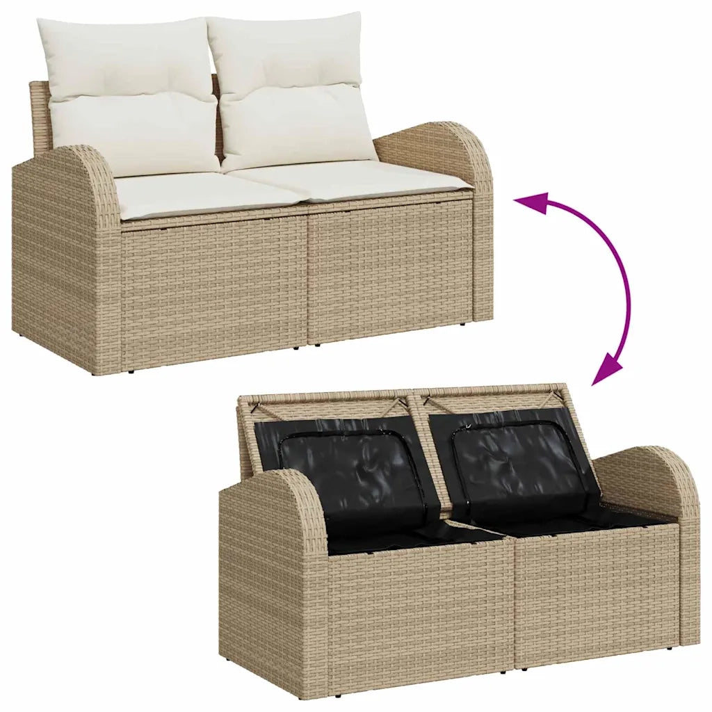 Set Divano da Giardino con cuscino 7 pcs Beige e Crema