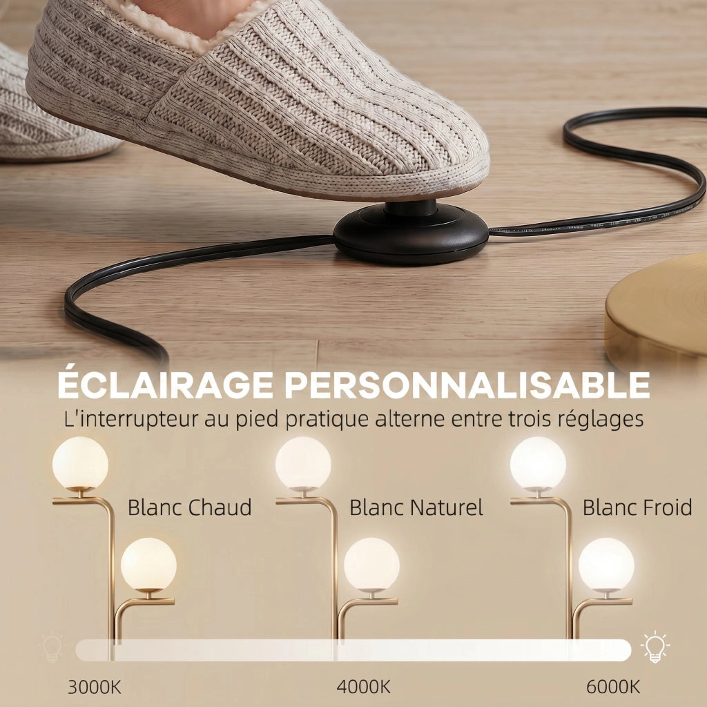 Lampada da Terra a Due Teste ¨C Xylo ¨C Vetro Dorato, 3 Temperature di Luce