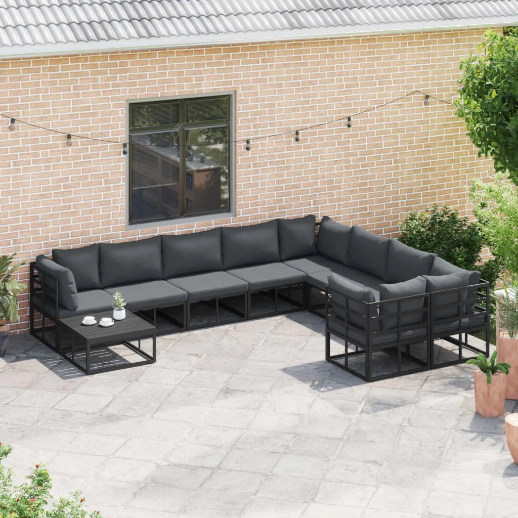 Set Divano da Giardino con cuscino 9 pcs Nero Alluminio