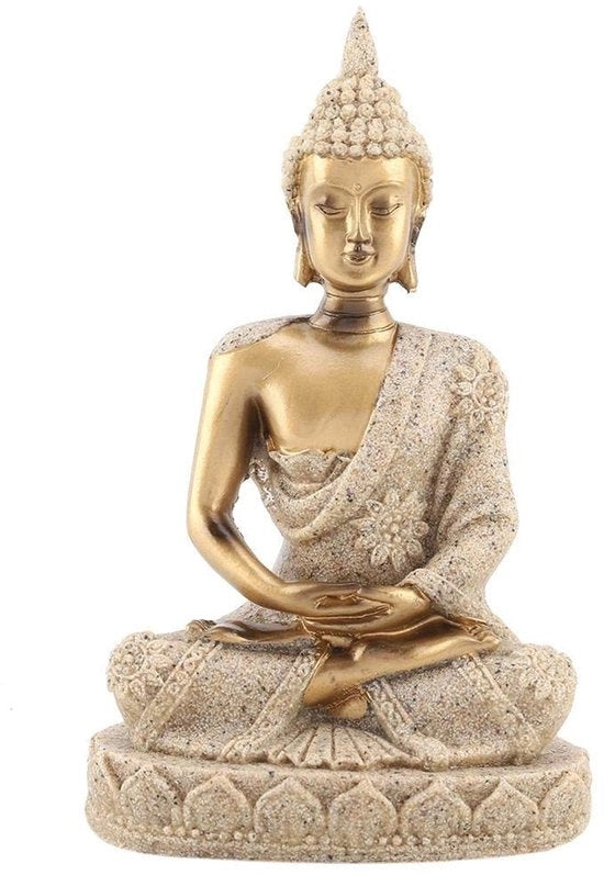Statua di Buddha Fatto a Mano - Pietra di Sabbia/Resina - Decorazione - Meditazione - Regalo - Resistente al Gelido - Scultura