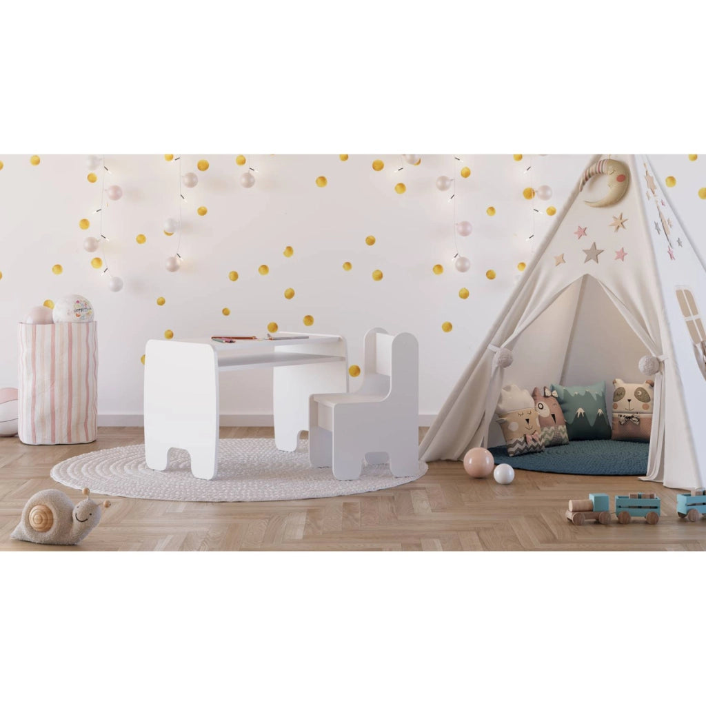 Set tavolo e sedia per bambini Timi in legno bianco