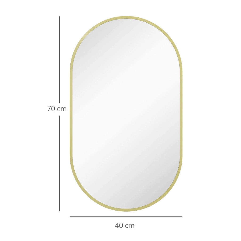 Specchio da Bagno Ovale con Cornice in Alluminio ¨C Minimal ¨C 40x70 cm Dorato