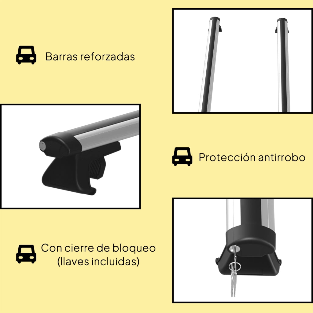 Portabagagli Universale per Auto ¨C Minimal ¨C Alluminio Argento 123,5 cm 75 kg