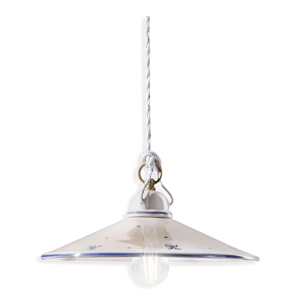 Sospensione Classica Asti Ceramica E Ottone Decorato Filo Blu 35Cm 1 Luce E27