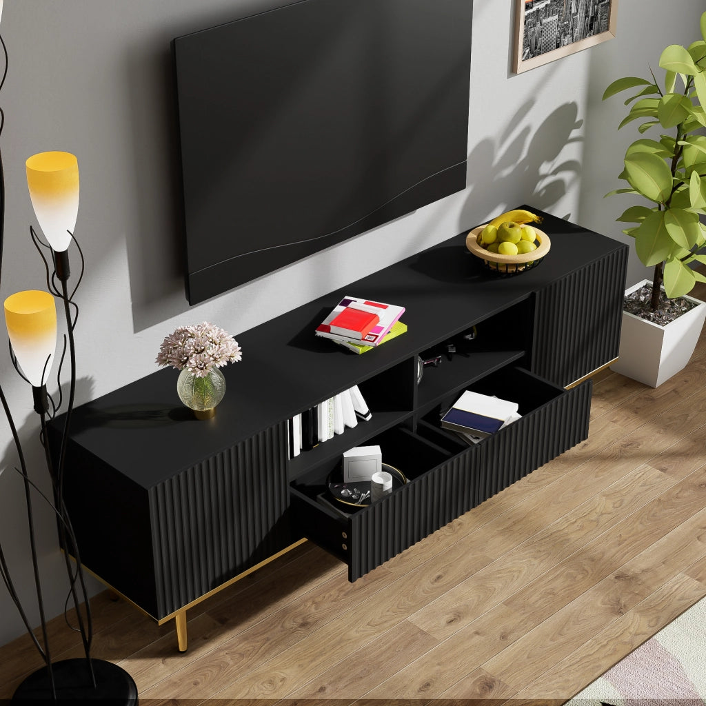 Cassettiera per TV nera in truciolare lunga 165 cm