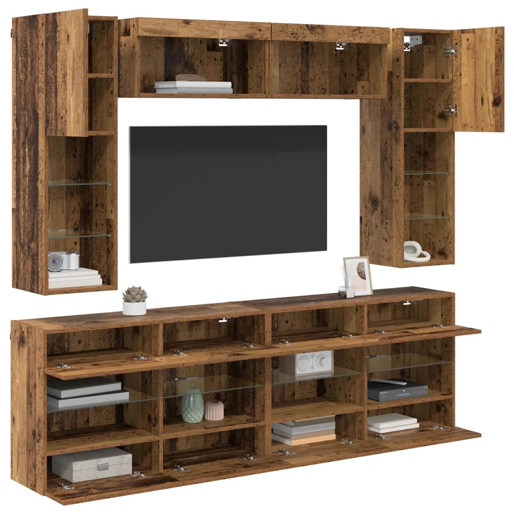 Set di Mobiletto da TV a Parete con led 6 pcs Legno vecchio