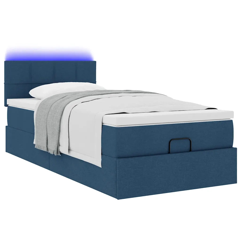 Pouf Letto con Materasso e LED Blu 100x200 cm in Tessuto