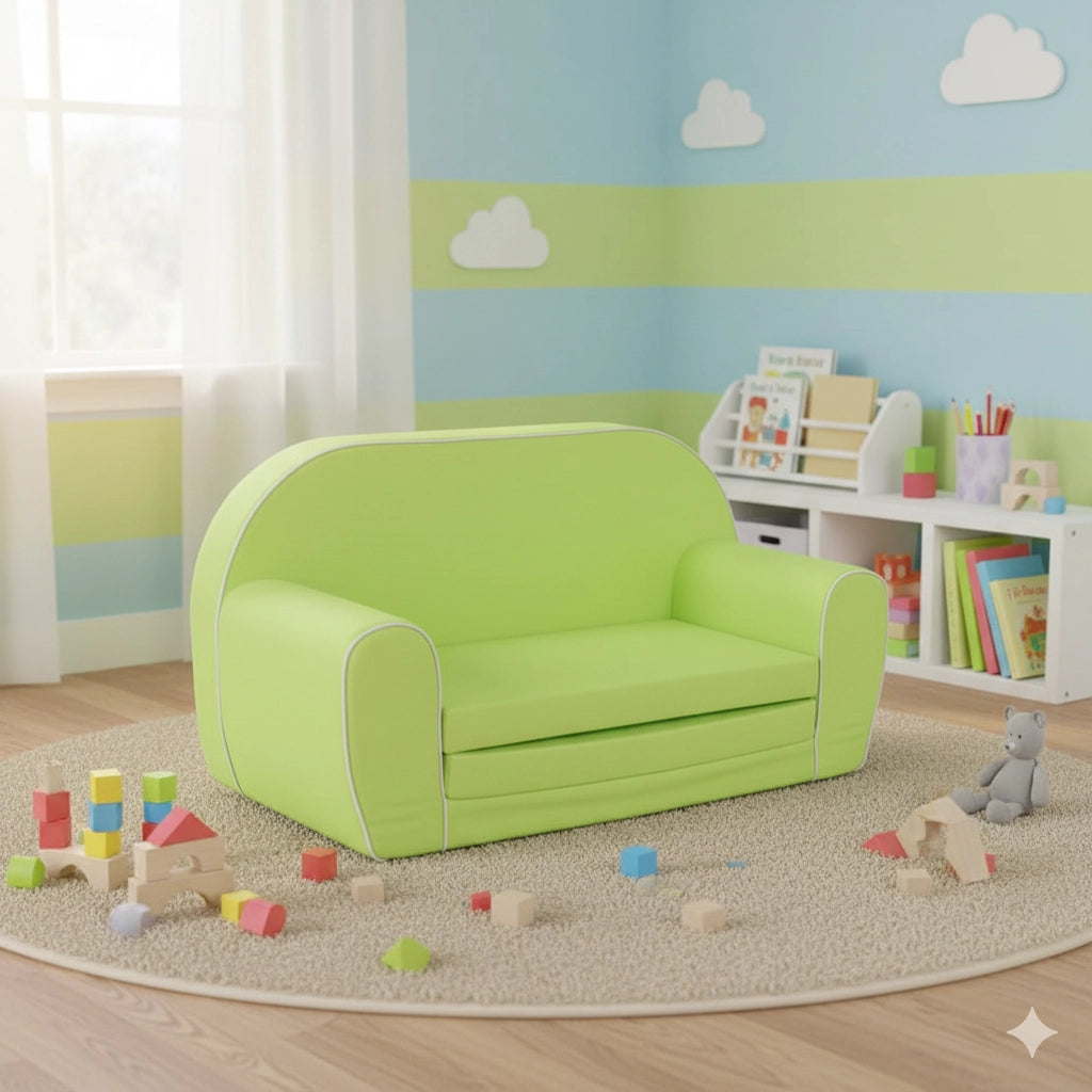 Divano Sofà per Bambini 80x31x50 cm in Tessuto Cotone Verde