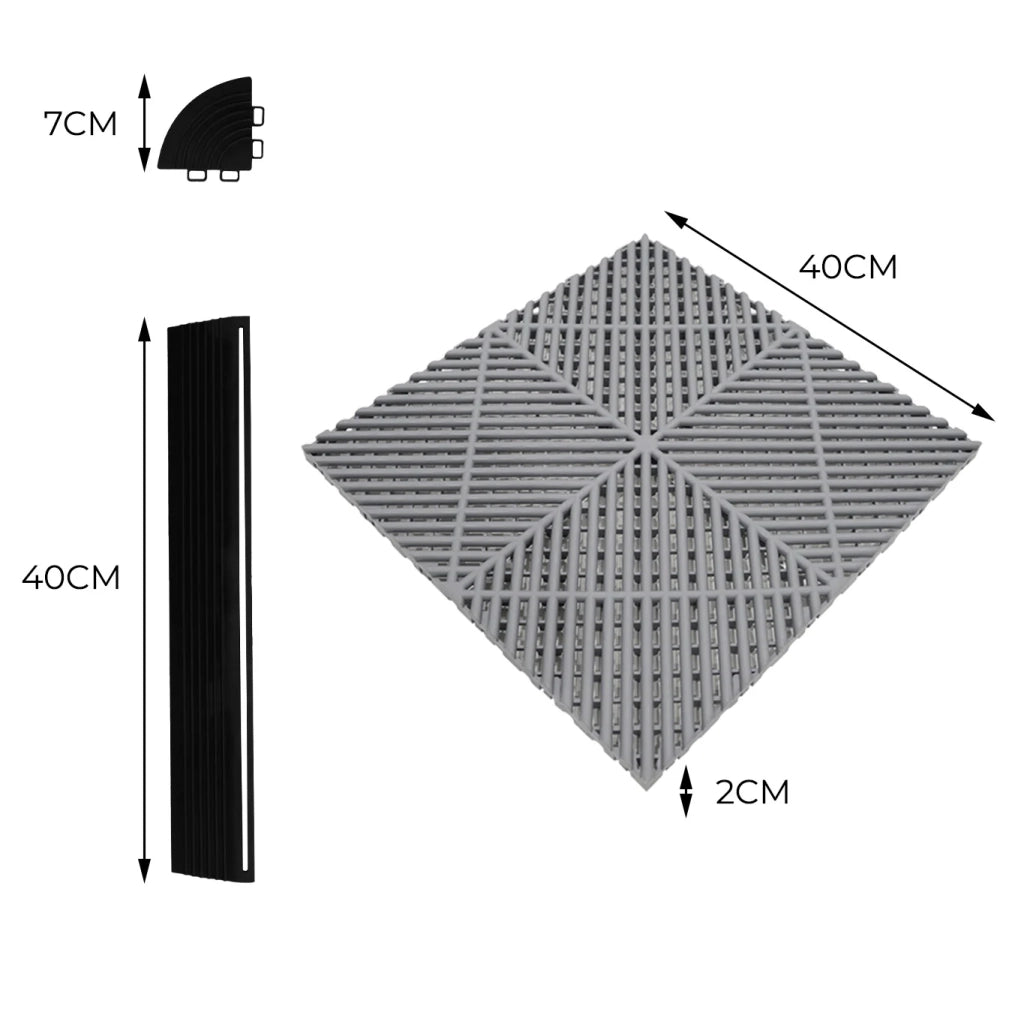 Piastrelle ventilate grigie e blu 3,2m x 6m per garage e officine, antiscivolo.