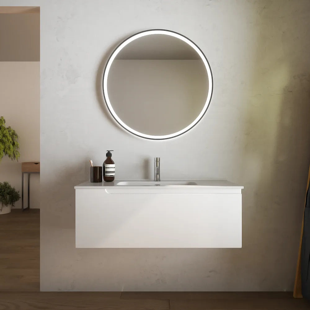 Mobile bagno sospeso 80cm un cassetto bianco opaco con lavabo | Ardenne