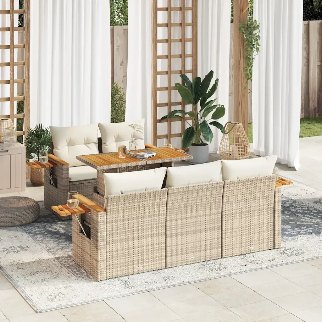 Set Divano da Giardino 6 pz con Cuscini Beige Polyrattan Acacia 3327551