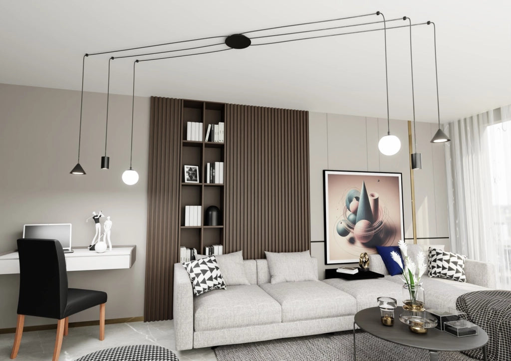 Lampada sospensione ragno FUJI nera 6 luci IP20 Emibig
