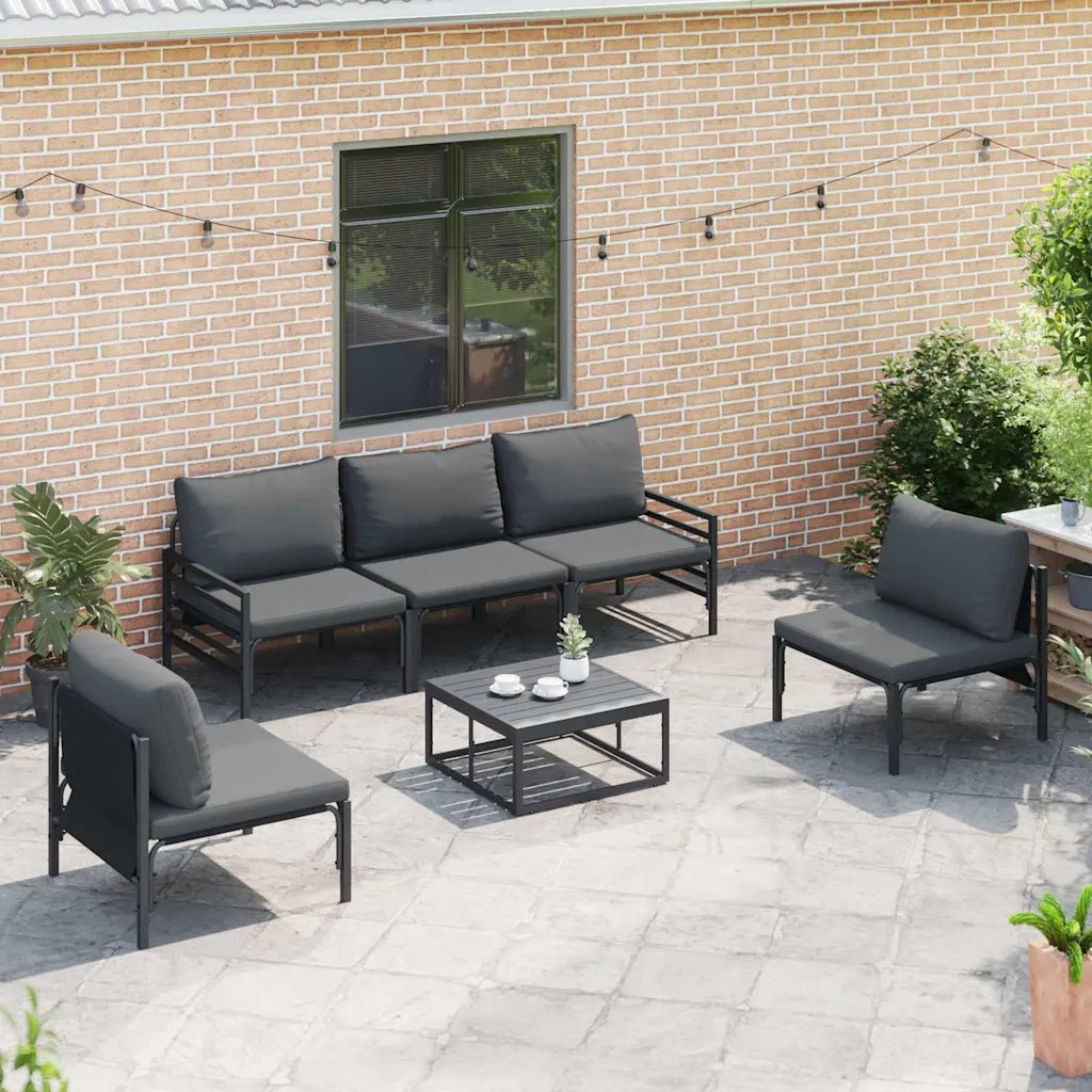Set Divano da Giardino con cuscino 6 pcs Nero Acciaio