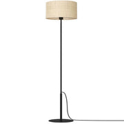 Lampada da terra nera, paralume rattan crema E27 15W