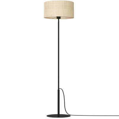 Lampada da terra nera, paralume rattan crema E27 15W