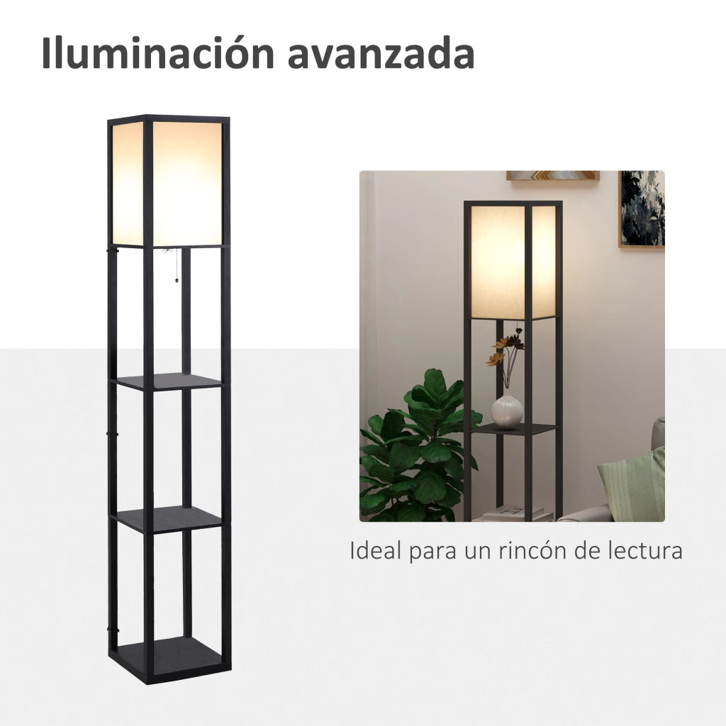 Lampada da Terra con Scaffale ¨C zephmum ¨C Legno, Nero