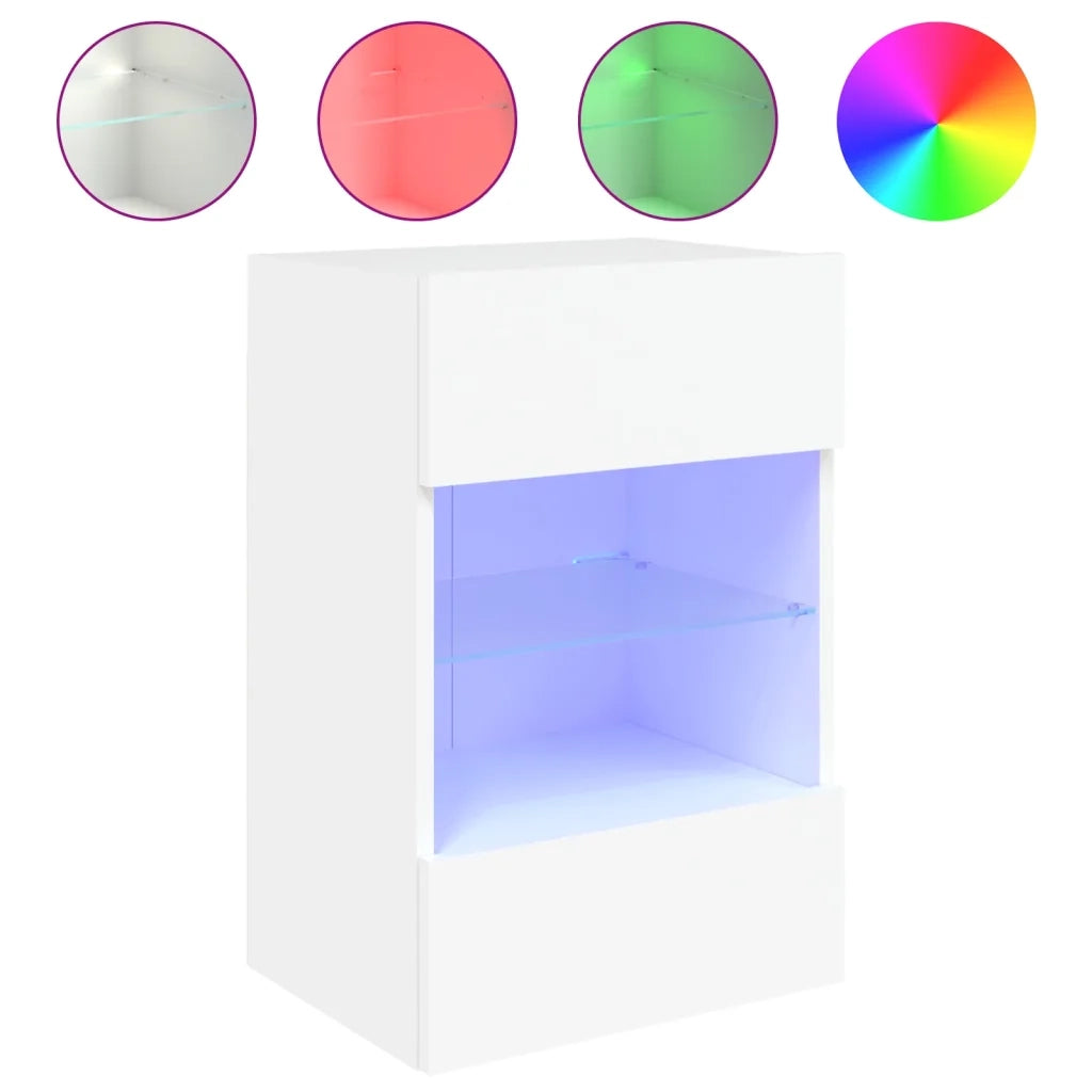 Mobile TV a Parete con Luci LED-Mobile TV a Muro Bianco 40x30x60,5 cm