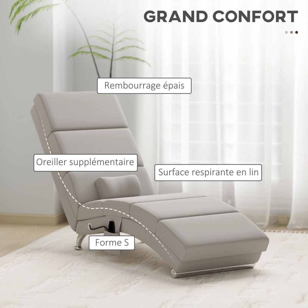 Poltrona relax massaggiante e riscaldata con poggiapiedi ¨C zephmum ¨C tessuto effetto lino crema