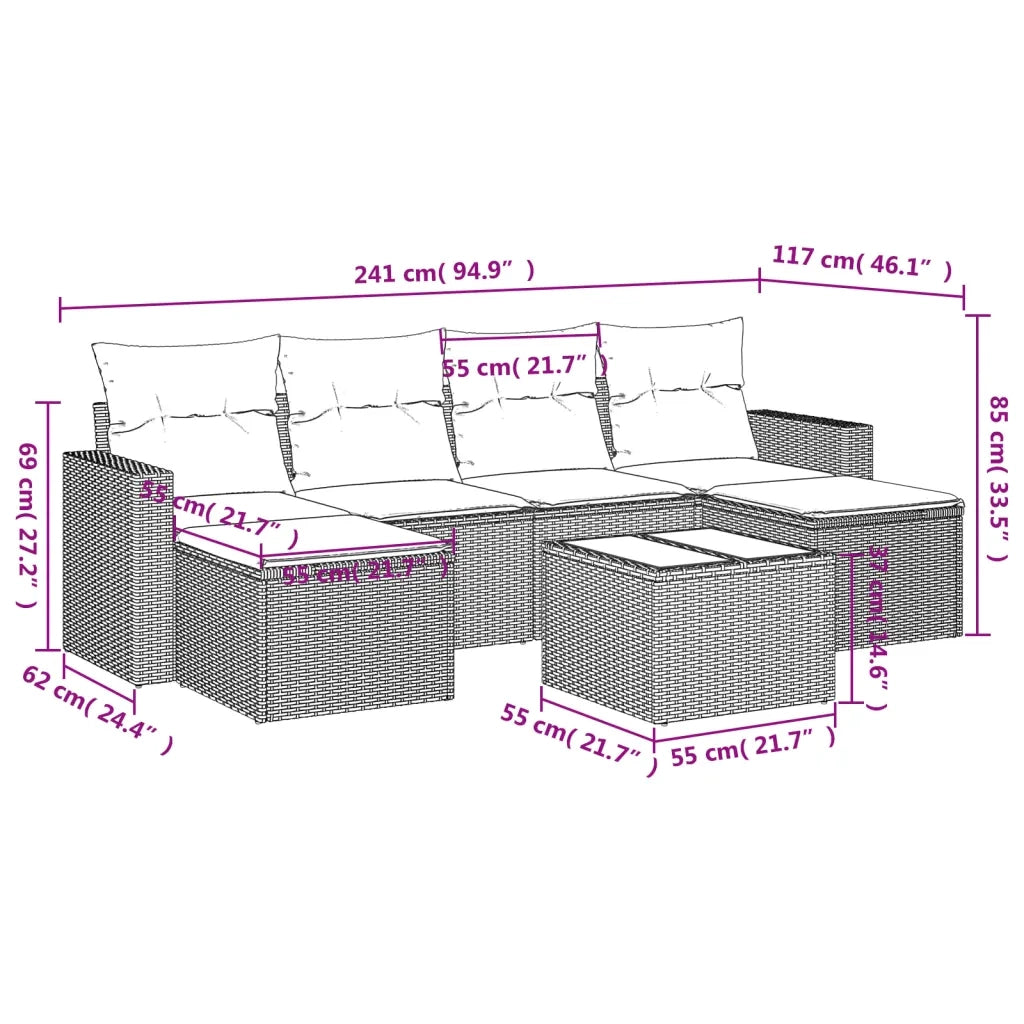 Set Divani da Giardino 7 pz con Cuscini Grigio in Polyrattan 3219320