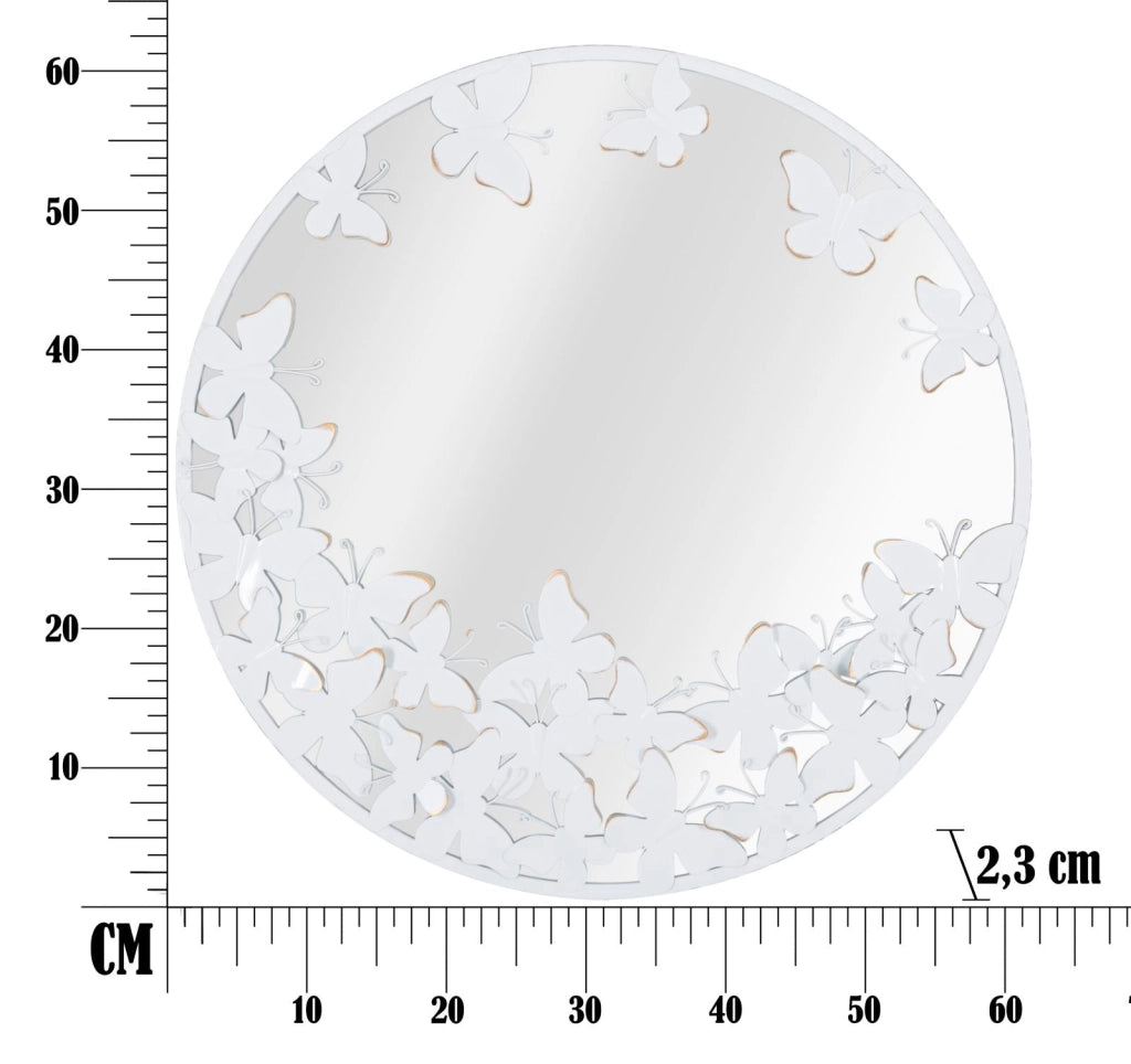 Specchio Rotondo Bianco Butterfly 62,5x2,3 cm in Ferro Specchio e MDF Bianco e Oro