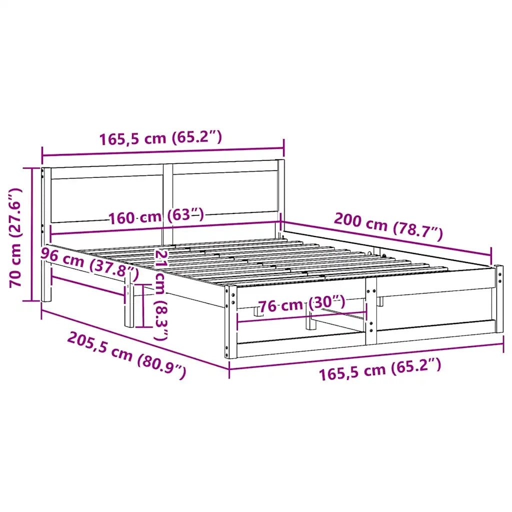 Letto matrimoniale | Letto per adulti | Struttura del letto Marrone cerato 160 x 200 cm Pino massello