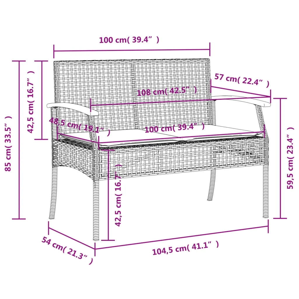 Panca da Giardino con Cuscino Grigia Polyrattan e Legno Acacia