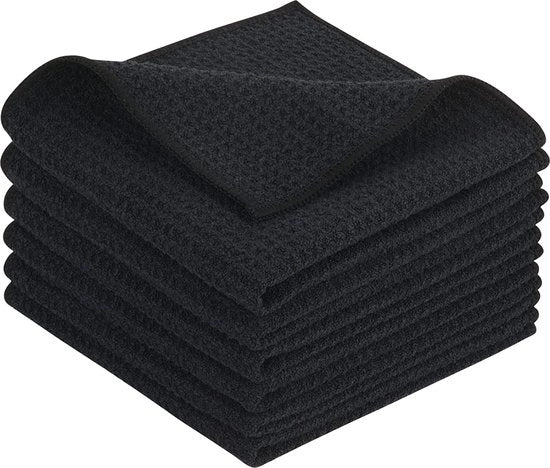 Microfiber Asciugamani per Cucina Tessuto Wafel Densamente Weave Asciugamani Ultra Assorbenti 30cm x 30cm 6 Pack Nero